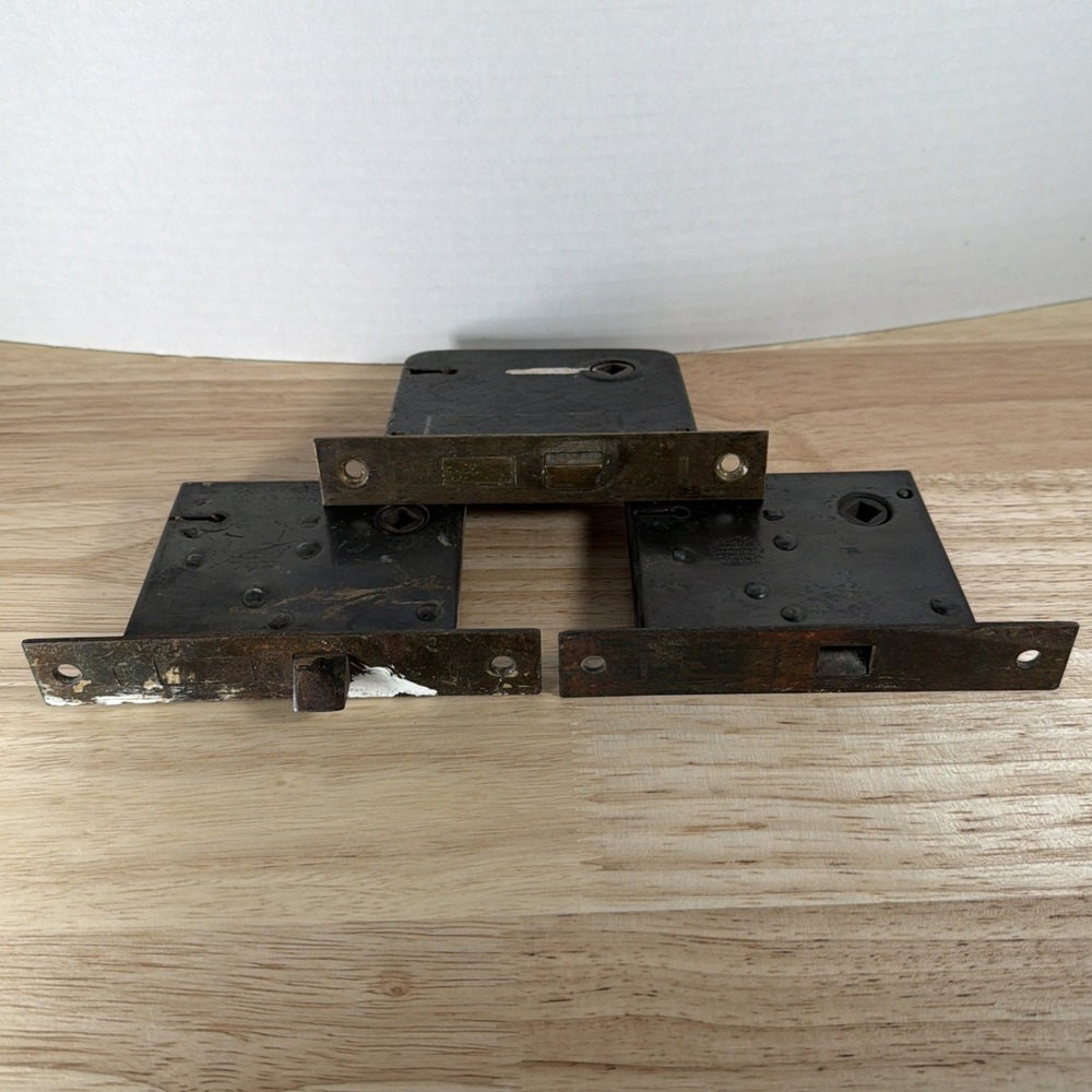 Antique Interior Mortise Lock Door Hardware Without Skeleton Key Lot Of 3
